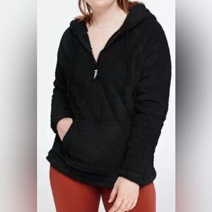 PINK Victoria's Secret Black Teddy Bear Sherpa Half-Zip Hoodie